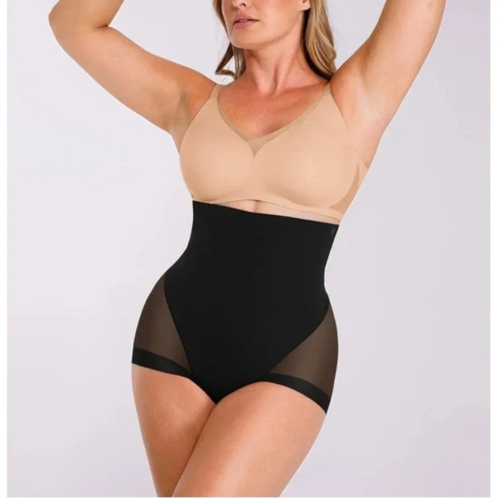 Shapellx Women's Black Mesh Smooth Butt-Lifting Brief Shaping Shorts Size XL NWT